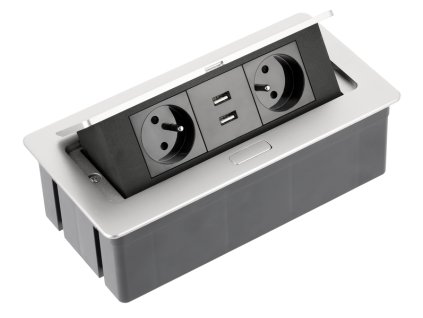 Výklopná predlžovačka s USB šedá + 2x220V