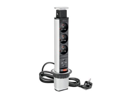Výsuvna zásuvka 6cm USB+3x220V šedá