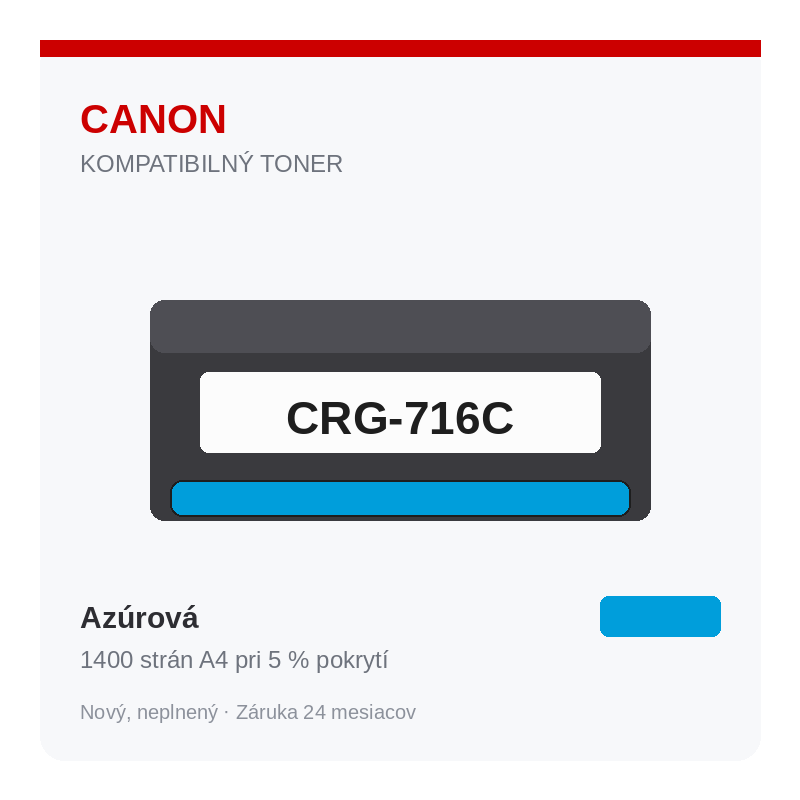 Fotografia produktu: Toner Canon CRG-716C (1979B002), azúrová – kompatibilný, 1400 strán