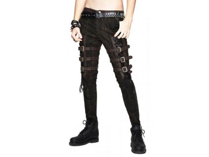 Pánske steampunkové džínsy s opaskami, tmavo hnedé (Veľkosť XS-XXL L)