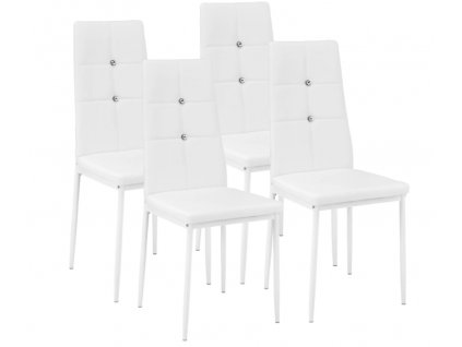 4 Jídelní židle, ozdobné kamínky bílá