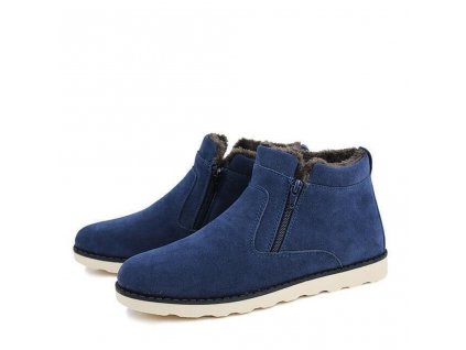 Pánské semišové boty na zimu s kožíškem - Modrá-41