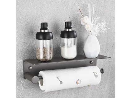 HANFU Černý hliníkový držák na kuchyňské role s poličkou