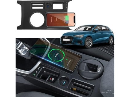 Braveking1 Bezdrátová nabíječka do auta kompatibilní s Audi A3 2021-2022, 15W rychlonabíječka Qi, nabíječka pro Audi A3 Center Console, dárek pro majitele Audi-A3
