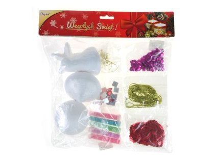 Zestaw do samodzielnej dekoracji (4 bombki, brokat, kamyki, wstążka, sznurek)