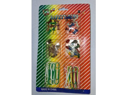 Sada připínáčků a kancelářských sponek