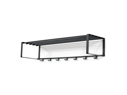 Nástěnný věšák RexS poličkou, kovový, černý, 100 cm