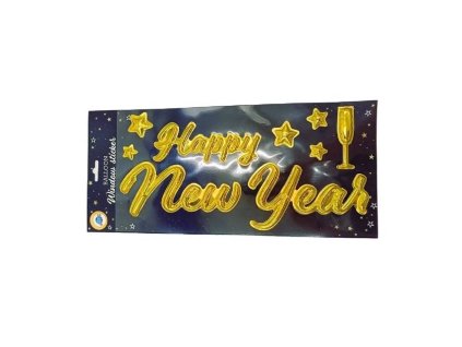  SAMOLEPKA NA OKNO NÁPIS HAPPY NEW YEAR ZLATÁ