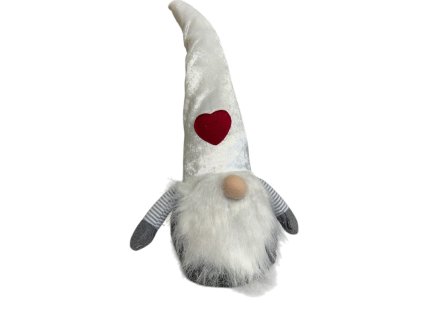 Vánoční skřítek s lesklou bílou čepicí, 51 cm