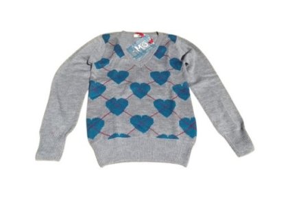 Dámsky sveter šedý so vzorom modrých sŕdc  Nové
