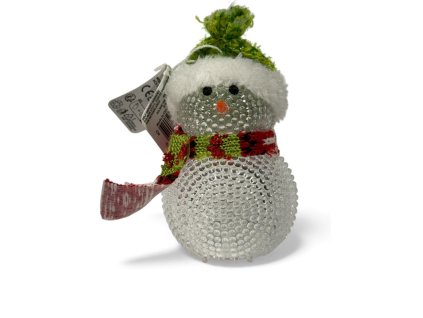 LED SNĚHULÁK se zelenou čepicí, závěsná figurka, 6x10cm