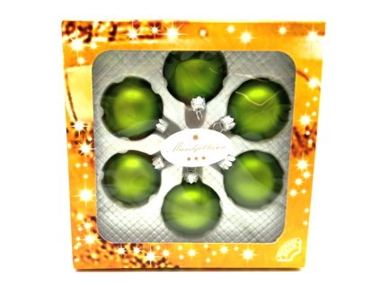 Vánoční koule zelené 6ks hladké a zdobené, sklo