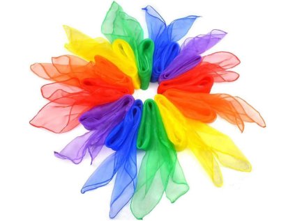 Sada 15 vícebarevných žonglovacích šátků, šátky pro rytmický tanec, 60 x 60 cm