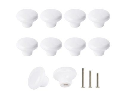 10× bílé retro keramické knopky 32 mm (sada 10 ks)