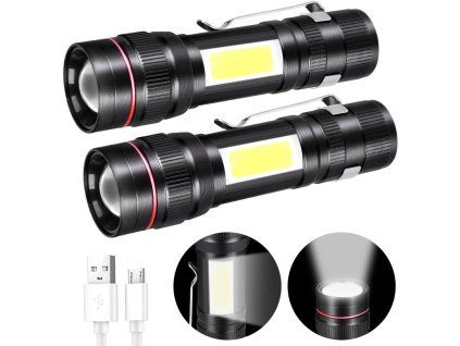 Mini LED svítilna 2000 lm USB nabíjecí 2ks