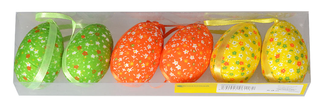 Vajcia látkový dekor x 6 ks, výška 6 cm, Box
