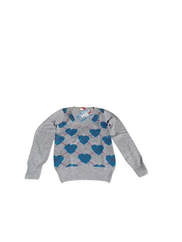 Dámský svetr šedý se vzorem modrých srdcí Varianta: L