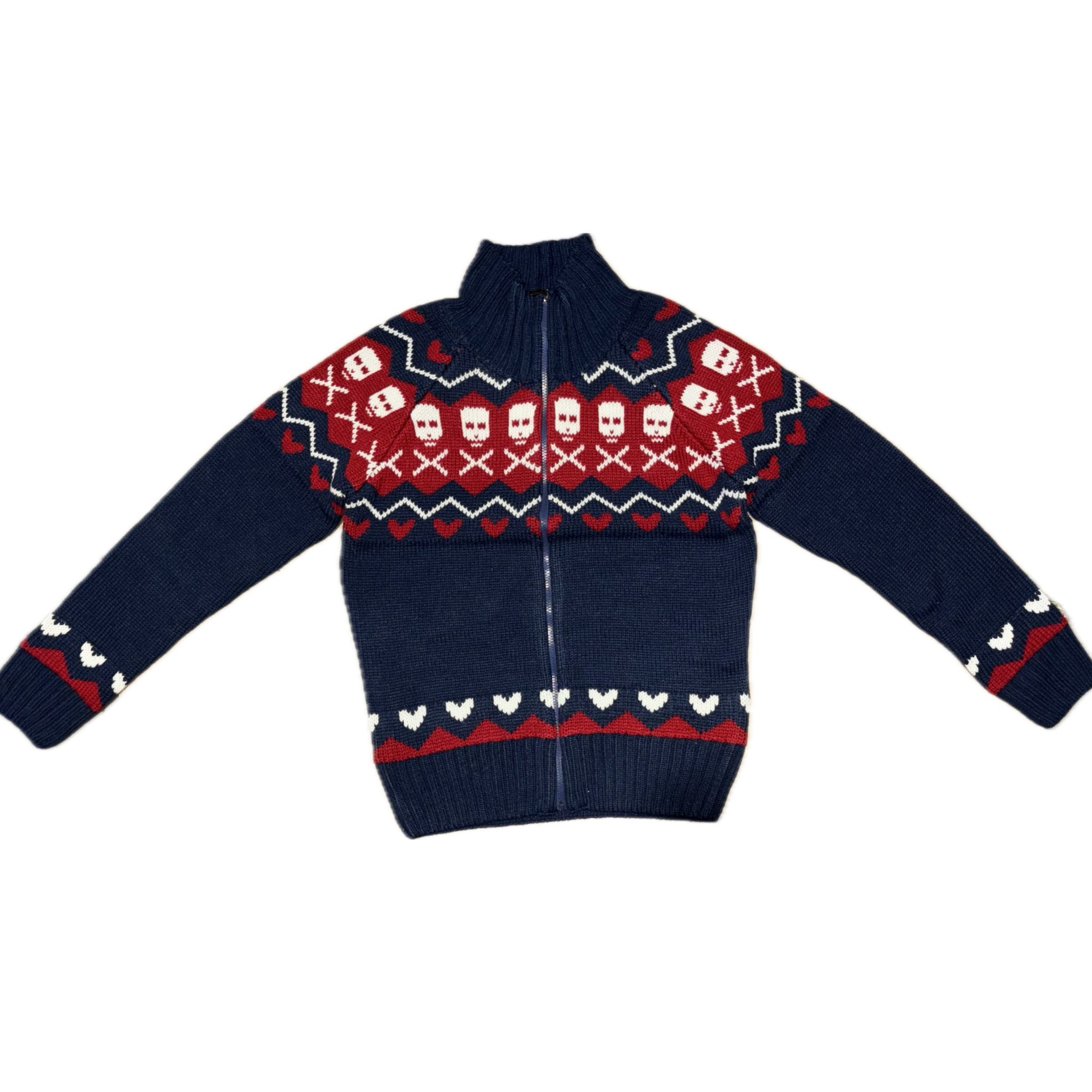 Tmavě modrý pletený svetr na zip Varianta: S