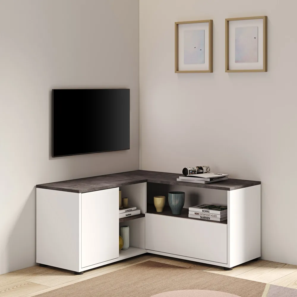 Rohový TV stolek Angle bílý/šedý