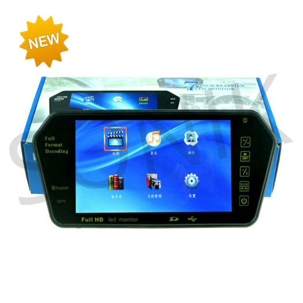 LCD monitor 7 na zrcátko s microSD/USB/FM modulátor/Bluetooth