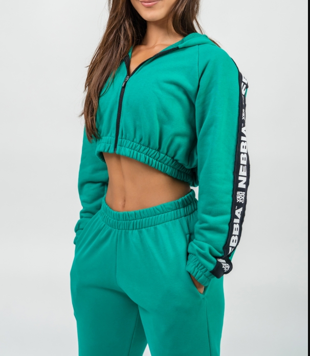 Dámská crop mikina s kapucí NEBBIA ICONIC 254 (green) - velikost L