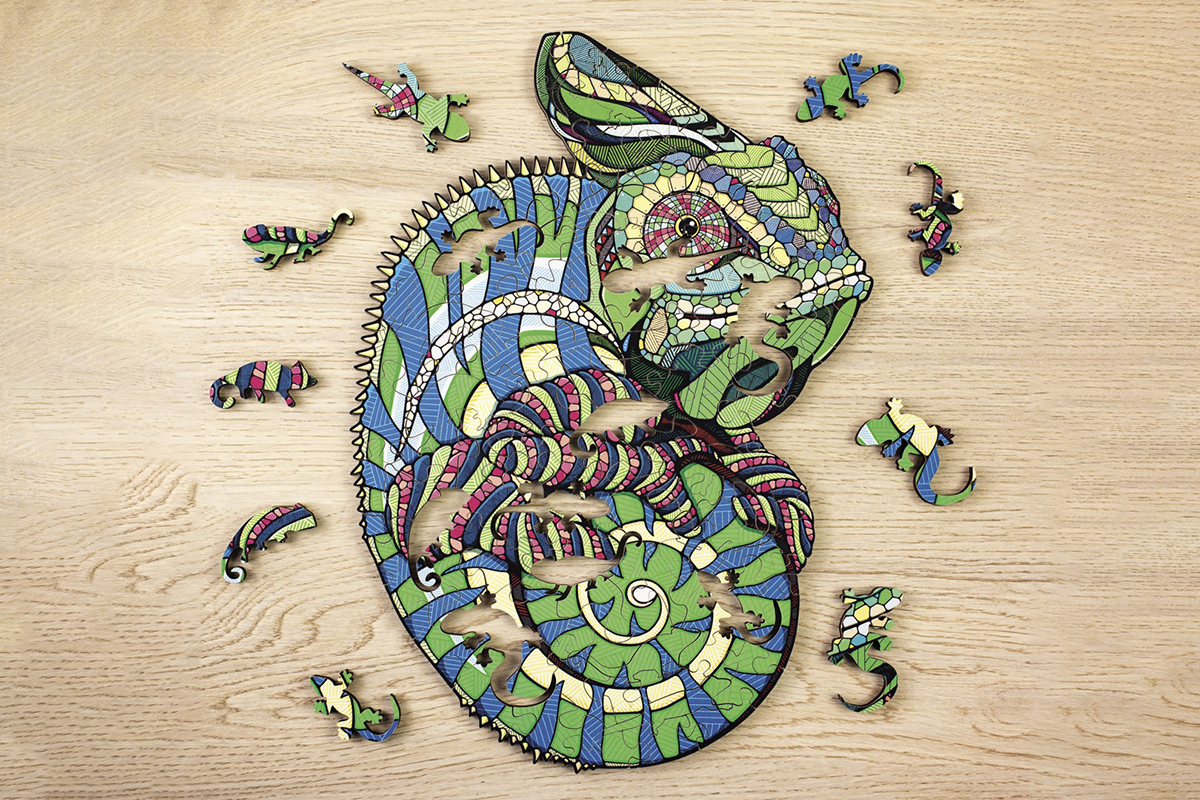Dřevěné puzzle Chameleon 1