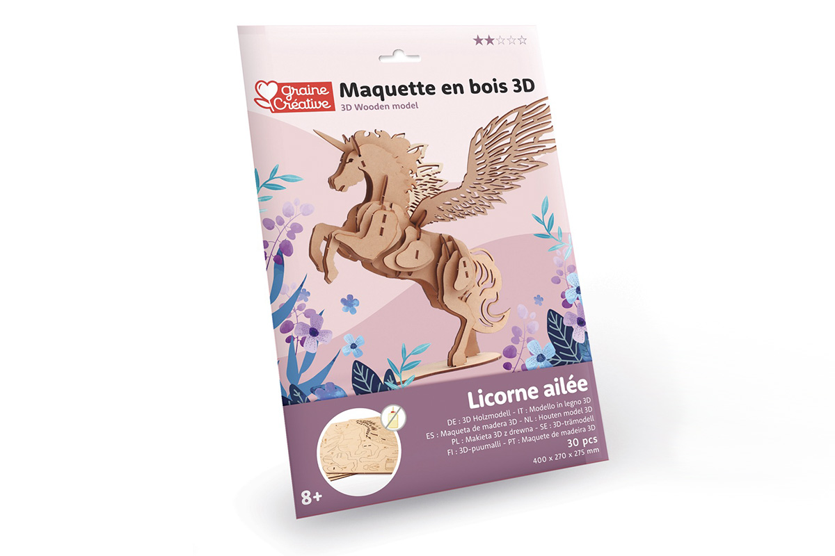 Dřevěný 3D model Jednorožec 4