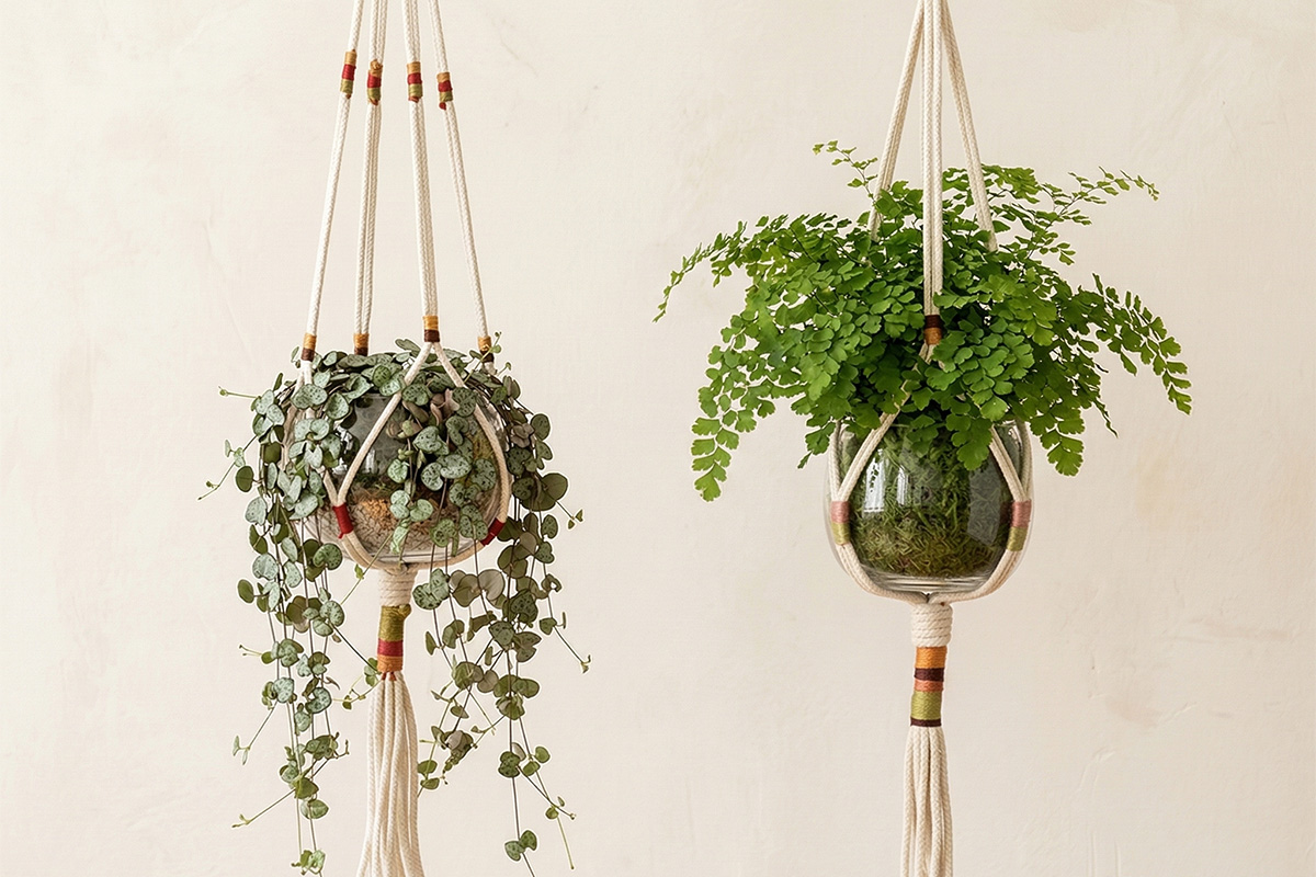 Macrame sada 2 závěsné květináče 1