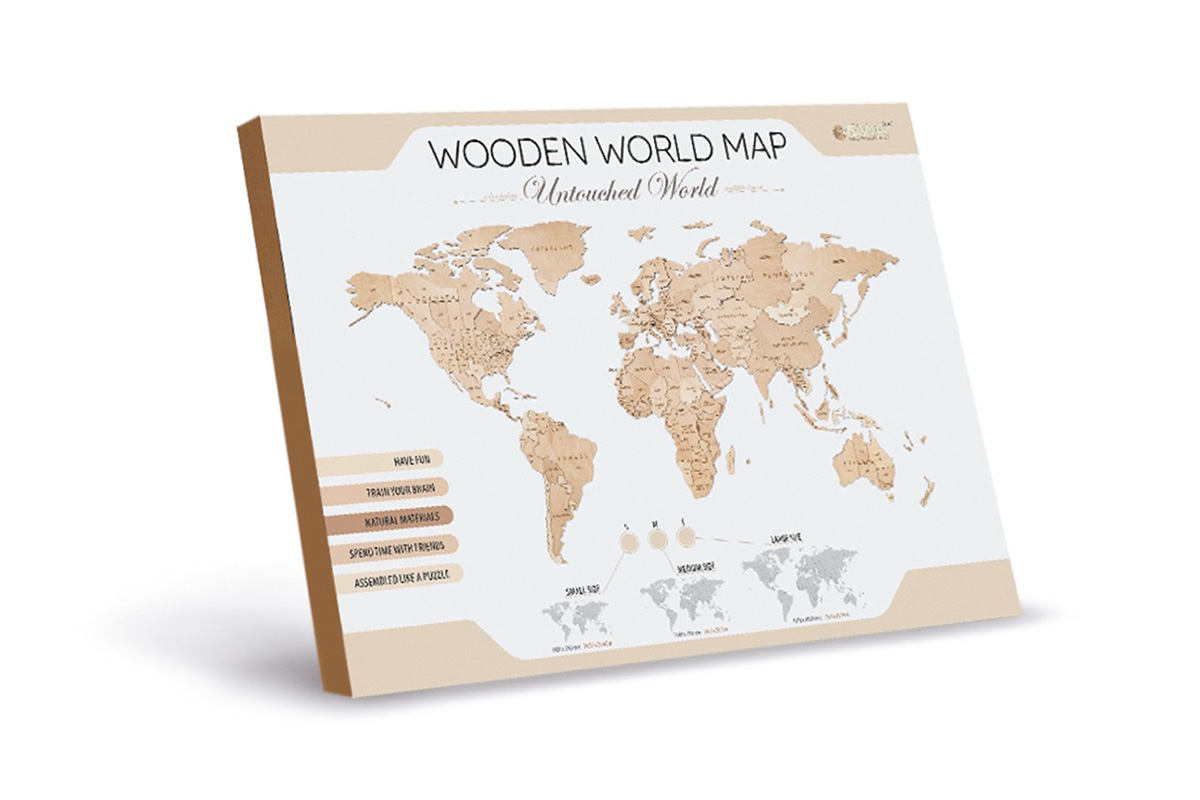 Velké dřevěné puzzle na zeď Mapa světa 3