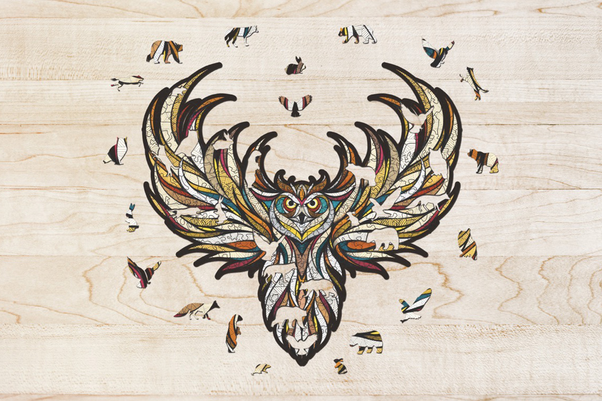 Velké dřevěné puzzle Sova 1