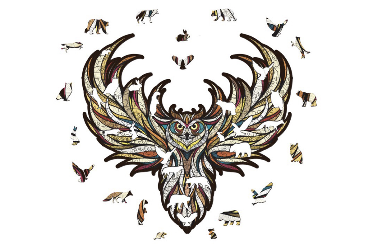 Velké dřevěné puzzle Sova 2