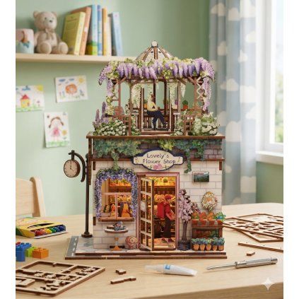 3d dreveny model flower shop