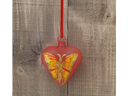 Srdce skleněné žlutý motýl