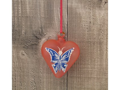 Srdce skleněné modrý motýl