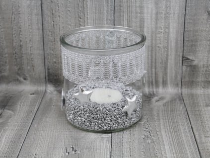 Svícen sklo velký-stříbrný