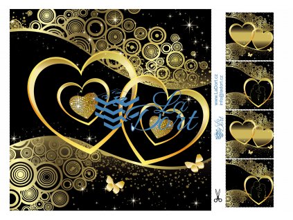Valentýn černý motiv se zlatými srdci čtverec - A4 - 00235