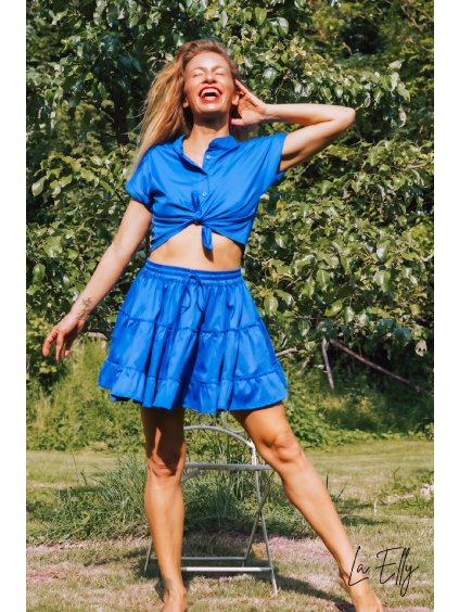 sytě modrý bavlněný set gipsy sukně a back to school top 16