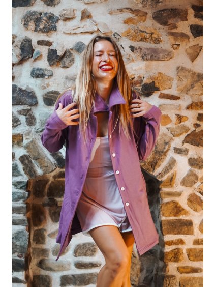 Bavlněný kabátek světle purpurový s potiskem ONE