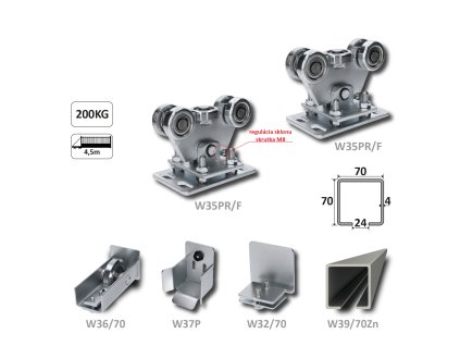 Samonosný systém 70x70x4mm posuvnej brány do 200kg/4,5m otvor (W39/70Zn 6m pozinkovaný profil, 1xW-SET70/F)