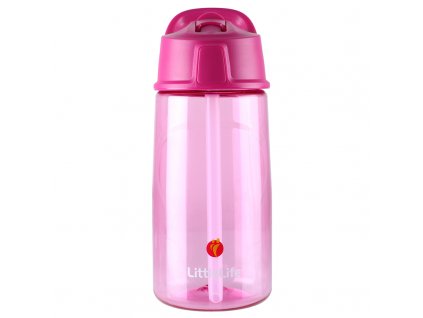 LittleLife láhev pro děti s vyklápěcím pítkem a brčkem Flip-Top 550 ml pink 1