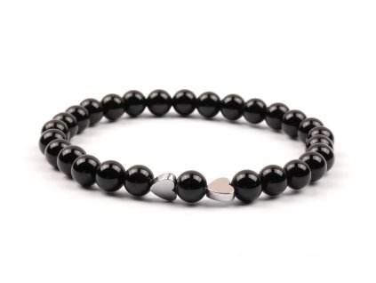 Moni - dámský náramek onyx hematitové srdíčko