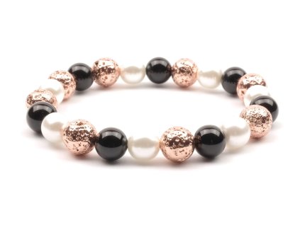 Moni - dámský náramek onyx láva perly bílé