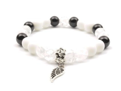 Moni - dámský náramek onyx křišťál s křídlem