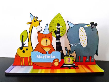 Drevená pop-up pohľadnica – Lesná oslava - personalizovaná narodeninová 3D scéna