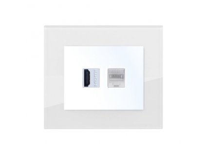 Zásuvka komunikační HDMI, PC, DECENTE SKLO (Typ Zásuvka komunikační HDMI, PC, Varianty Rám: Sklo černá, Kryt: bílý lesk)