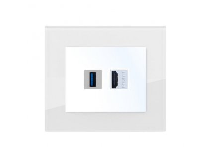 Zásuvka komunikační USB nabíječka, HDMI, DECENTE SKLO (Typ Zásuvka komunikační USB nabíječka, HDMI, Varianty Rám: Sklo černá, Kryt: bílý lesk)