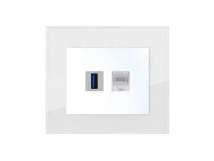 Zásuvka komunikační USB, PC, DECENTE SKLO (Typ Zásuvka komunikační USB, PC, Varianty Rám: Sklo černá, Kryt: bílý lesk)
