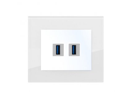 Zásuvka komunikační USB nabíječka dvojitá, DECENTE SKLO (Typ Zásuvka komunikační USB nabíječka dvojitá, Varianty Rám: Sklo černá, Kryt: bílý lesk)