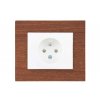 Zásuvka jednonásobná s clonkami DECENTE DŘEVO (Typ Zásuvka s clonkami a přepěťovou ochranou, Varianty Rám: MDF mahagon, Kryt: bílý lesk)