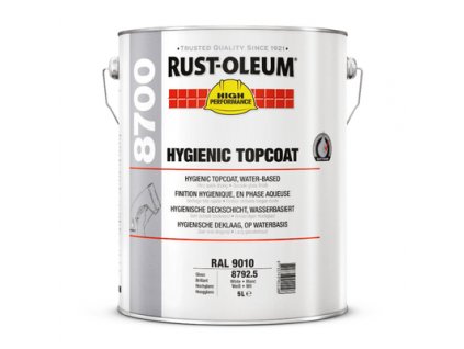 Bílý protiplísňový vodouředitelný vrchní lesklý nátěr na stěny a stropy Rust-Oleum 8700 WB Hygienic Wall Coating / 5 L